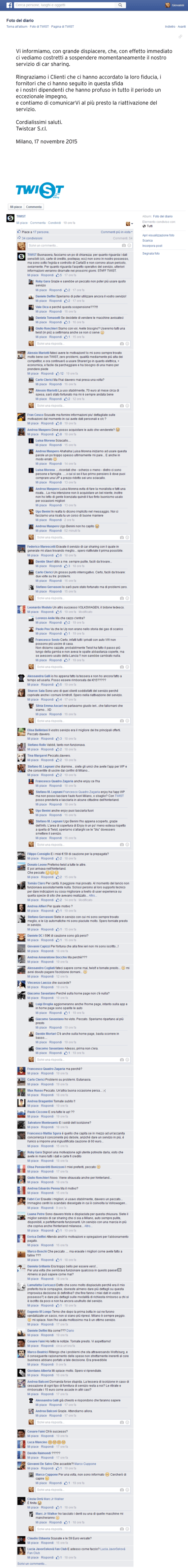 Car Sharing: Twist, "Ne diamo il triste annuncio" (cit.)