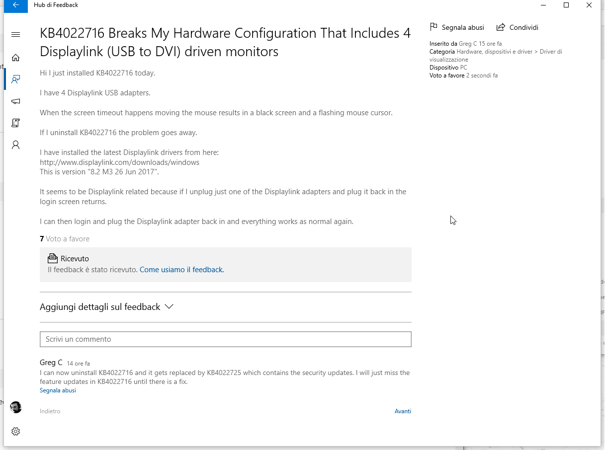 KB4022725, black screen e patch da nascondere (per ora) (aggiornato)