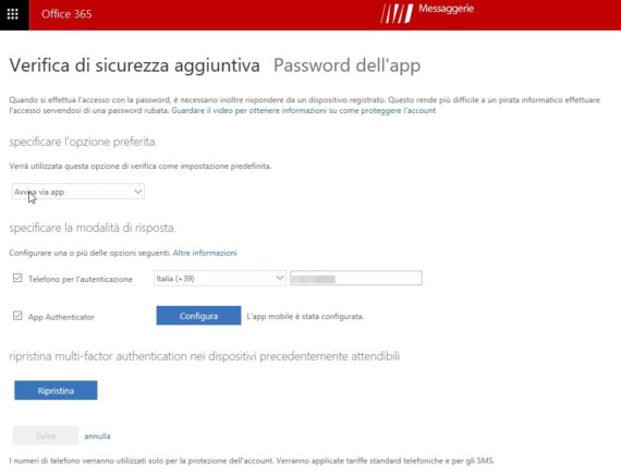 Office 365: modificare il metodo di verifica autenticazione 2-Step 1