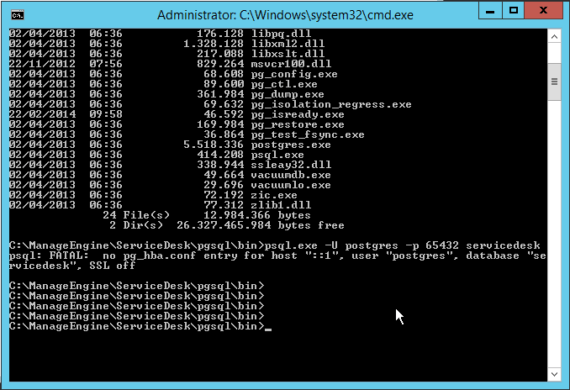 ServiceDesk Plus: Error While connecting postgresDB