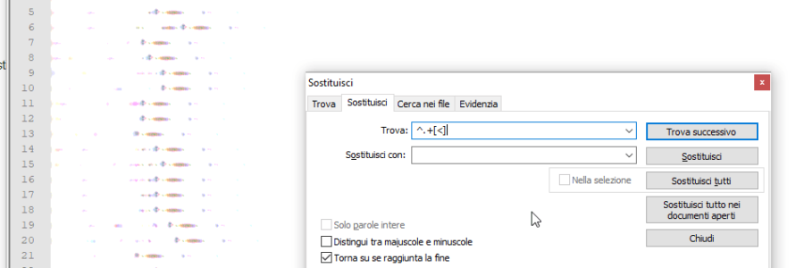 Notepad++: eliminare tutto ciò che c'è prima di un carattere
