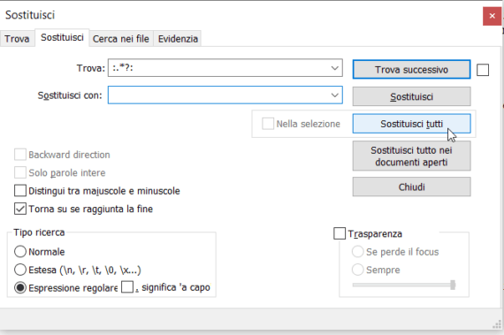 Notepad++: eliminare tutto ciò che c’è tra due caratteri