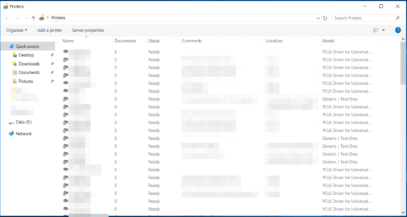 Una vista stampanti più dettagliata per Windows 2012/2016/2019