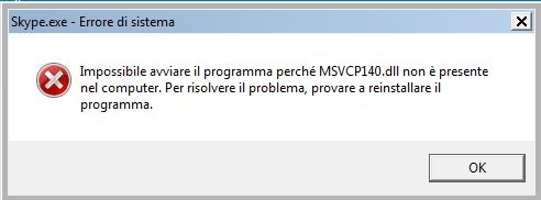 Skype 7 ed errori di MSVCP140.DLL