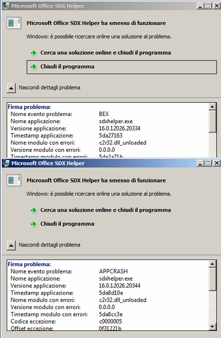 Microsoft Office SDX Helper ha smesso di funzionare