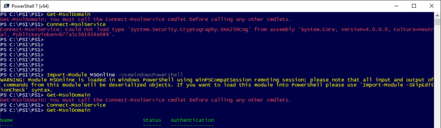 PowerShell: Connect-MsolService con PowerShell 7 1