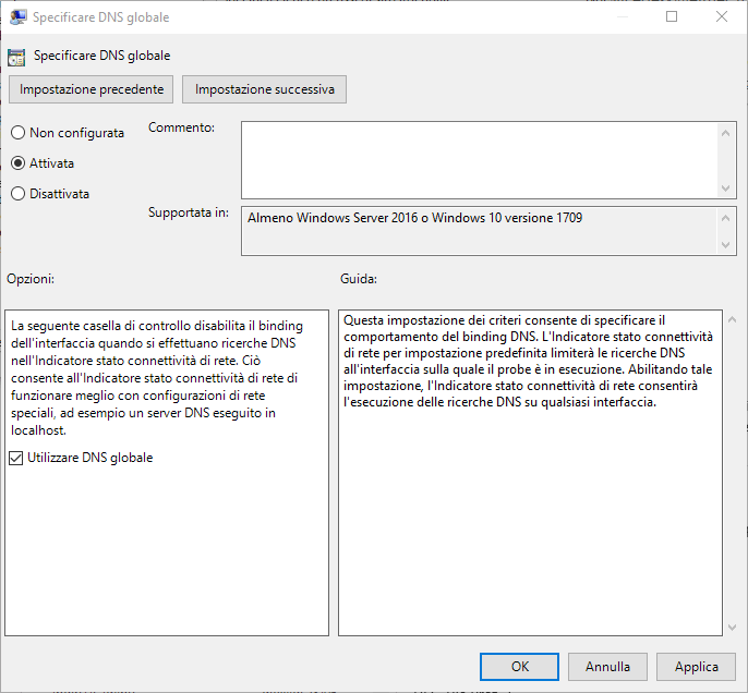 Specify global DNS: quando Windows pensa di essere disconnesso