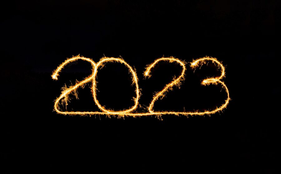 2023 lightpainted with sparklers, happy new year, 2023 banner for website, background for greeting cards, greetings