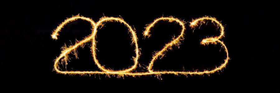 2023 lightpainted with sparklers, happy new year, 2023 banner for website, background for greeting cards, greetings