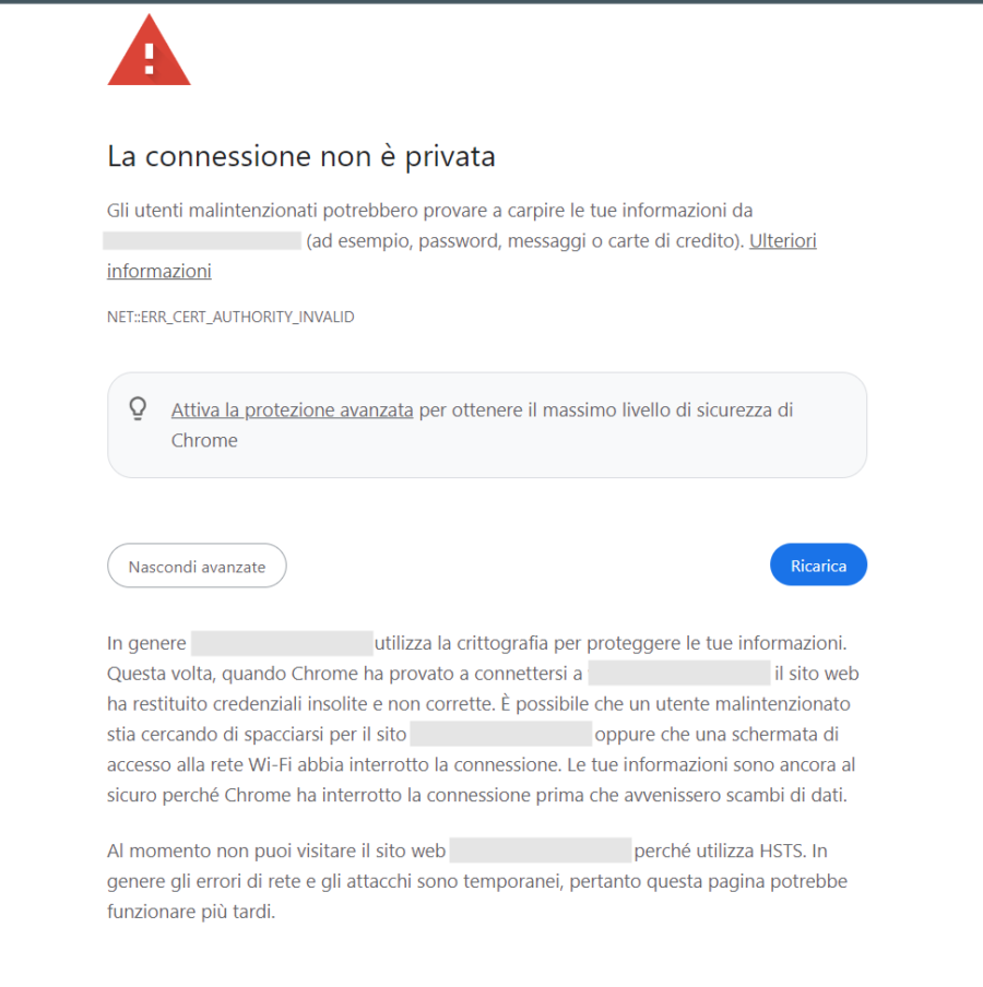 Google Chrome: scavalcare l'errore NET::ERR_CERT_INVALID 1