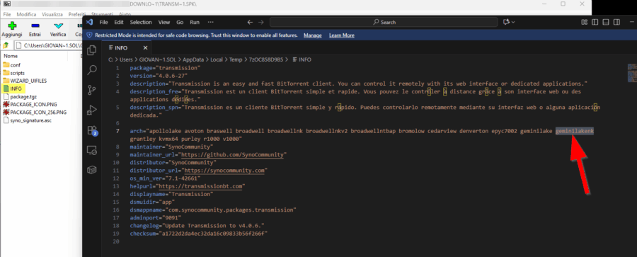Synology: rendere Transmission compatibile con DSM 7.3+ 4