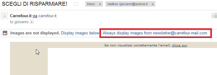 Gmail: come annullare il "Mostra sempre le immagini da questo mittente" 1