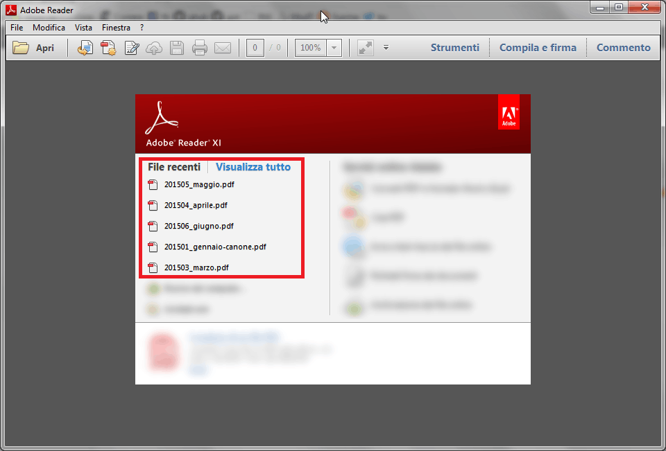 Adobe Reader: non mostrare i file aperti di recente