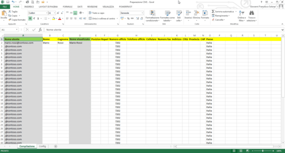 Creare caselle di posta in bulk su Office 365: modello Excel