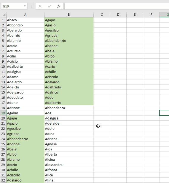Excel: confrontare il contenuto di due colonne 4