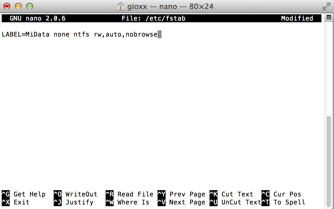 OS X: abilitare la scrittura su NTFS 2