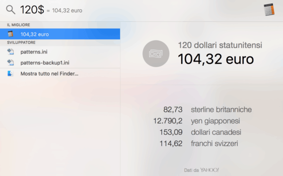 OS X: conversione delle valute da Spotlight