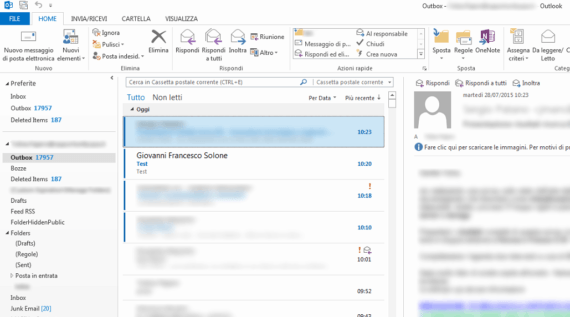 Outlook 2013: cartella "Posta inviata" nel Calendario? La soluzione.