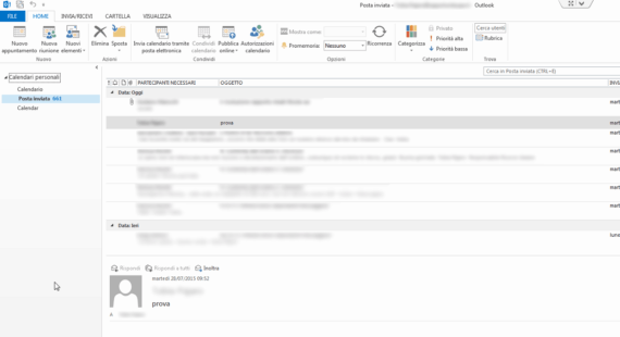 Outlook 2013: cartella "Posta inviata" nel Calendario? Soluzione.