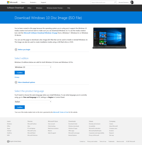 Windows 10: preparare una chiave avviabile (no-Media Tool Microsoft)